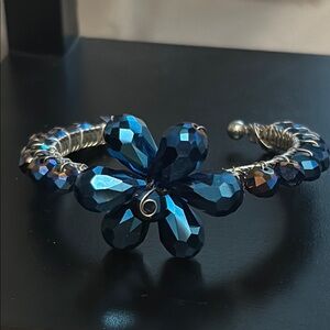 Vintage peacock, faceted, crystal bead artisan made bracelet, silver tone